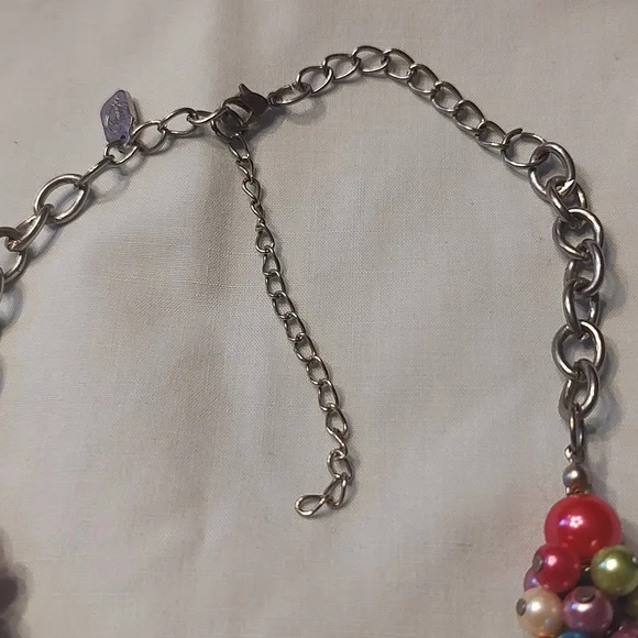 Fun rainbow bead statement necklace & Bright Pink Iridescent Layering Necklace - Picture 2 of 11